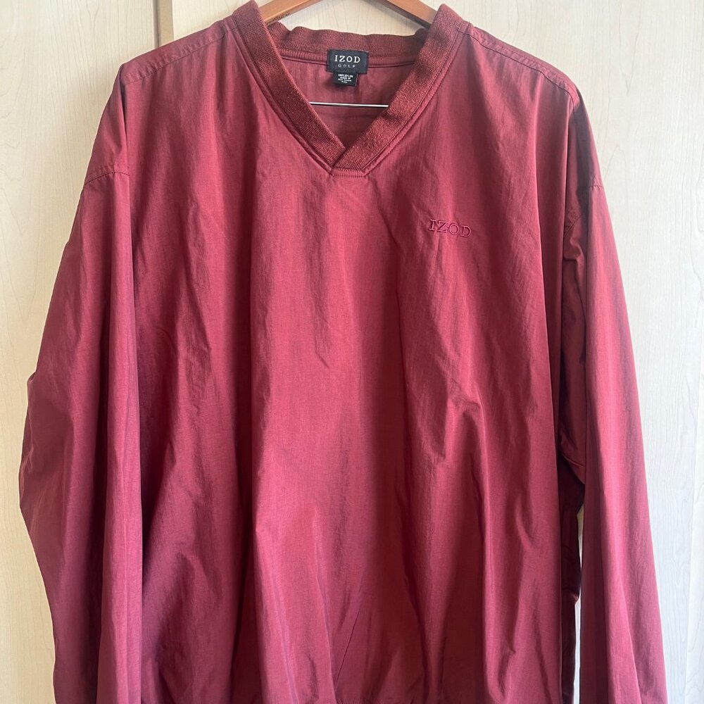 Vintage Izod Golf Mens XL X‎ Large Maroon Windbreaker Pullover V-Neck Nylon